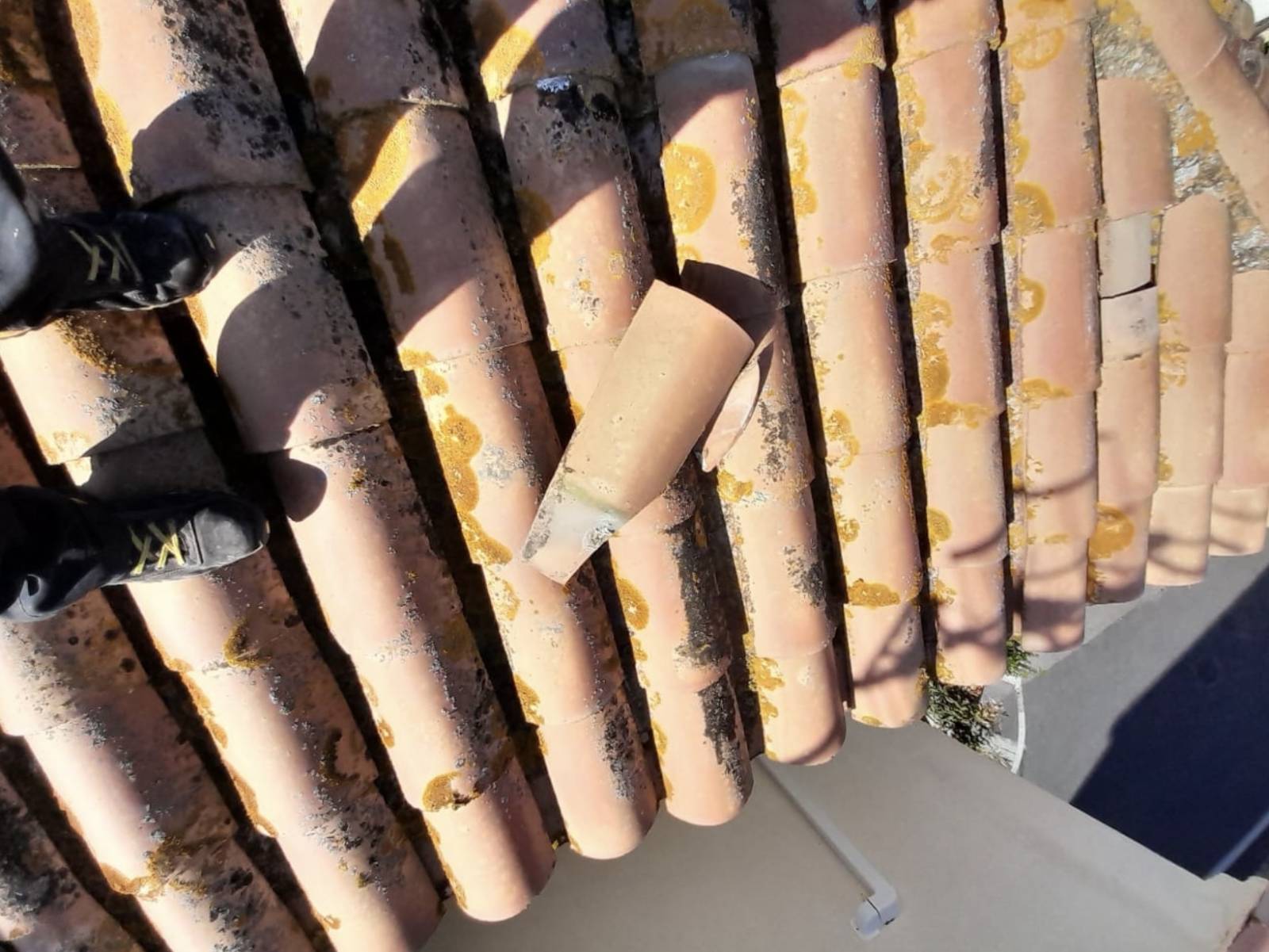 Réparation de tuiles sur une toiture traditionnelle à Sète dans l’Hérault