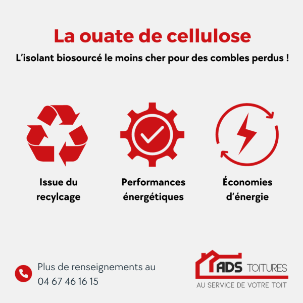 Ouate de cellulose chez ADS Toiture Sète hérault 34