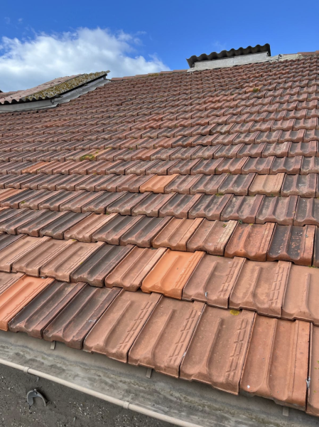 Intervention sur toit traditionnel pour la réparation de tuiles cassées à Sète dans l'Hérault